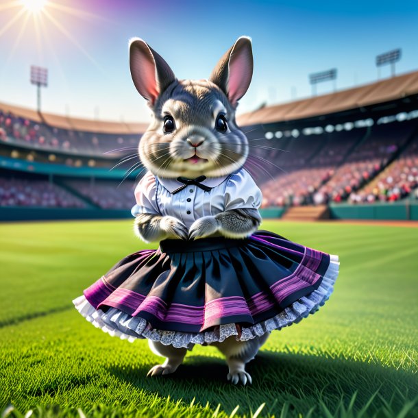 Picture of a chinchillas in a skirt on the field