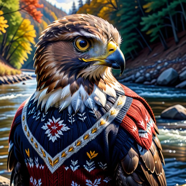 Drawing of a hawk in a sweater in the river