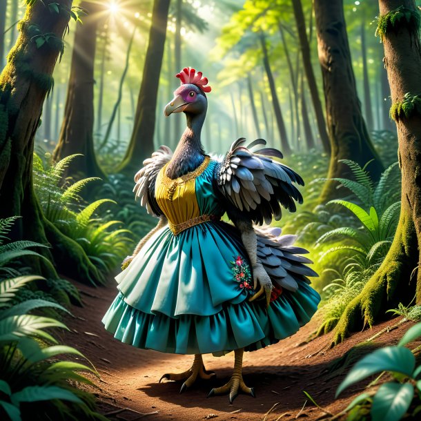 Photo of a dodo in a dress in the forest