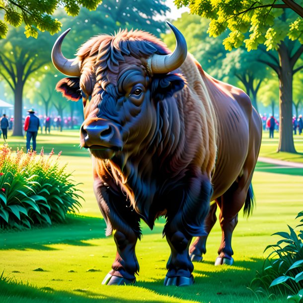 Picture of a buffalo in a trousers in the park