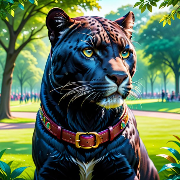 Illustration of a panther in a belt in the park