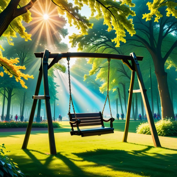 Picture of a swinging on a swing of a pike in the park