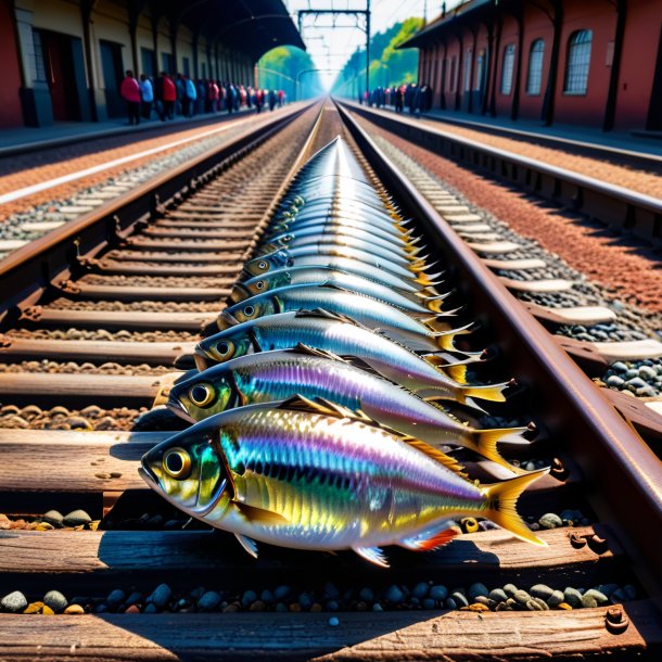 Pic d'une sardine en manteau sur les voies ferrées