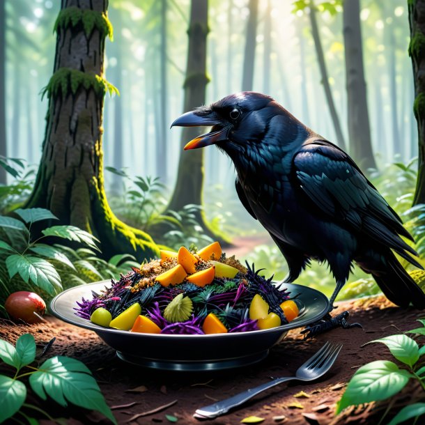 Pic of a eating of a crow in the forest