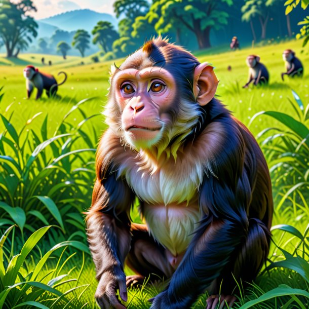 Image of a waiting of a monkey in the meadow