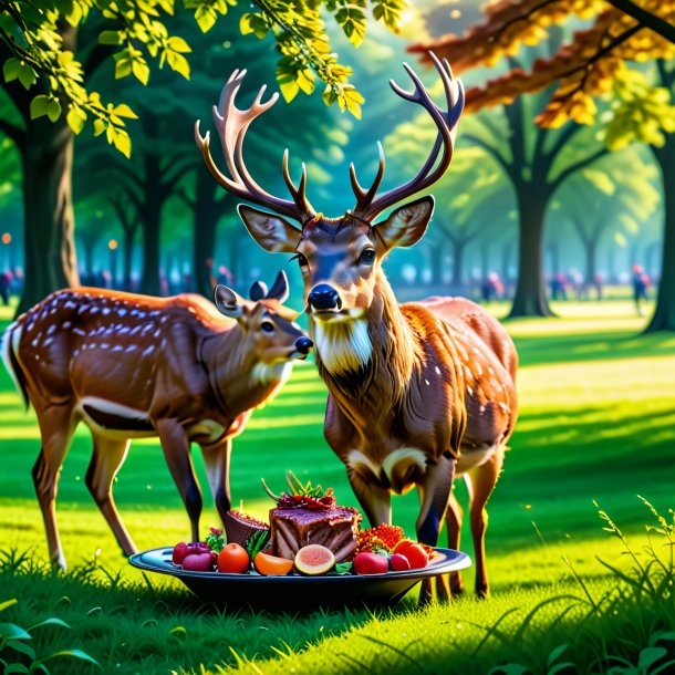 Image of a eating of a deer in the park