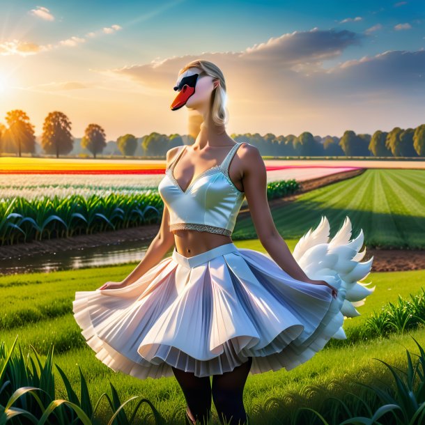 Imagem de um cisne em uma saia no campo