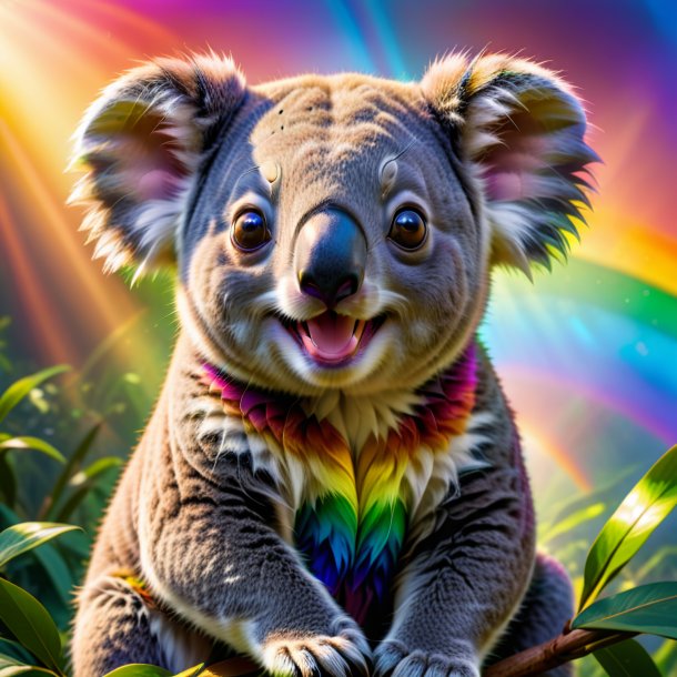 Pic of a smiling of a koala on the rainbow