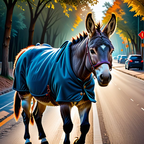 Drawing of a donkey in a coat on the road