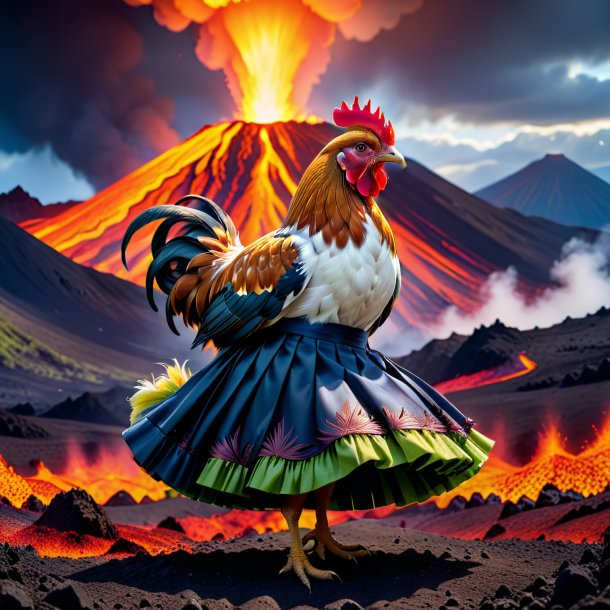 Photo of a hen in a skirt in the volcano