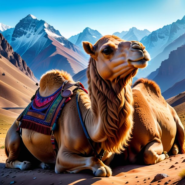 Pic of a resting of a camel in the mountains