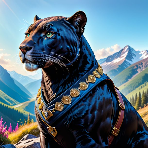 Picture of a panther in a vest in the mountains