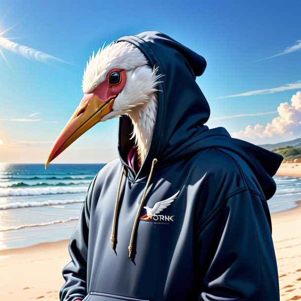 Drawing of a stork in a hoodie on the beach