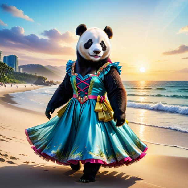 Image of a giant panda in a dress on the beach
