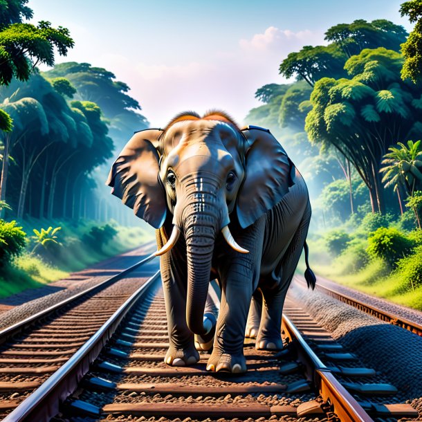 De uma natação de um elefante nos trilhos ferroviários