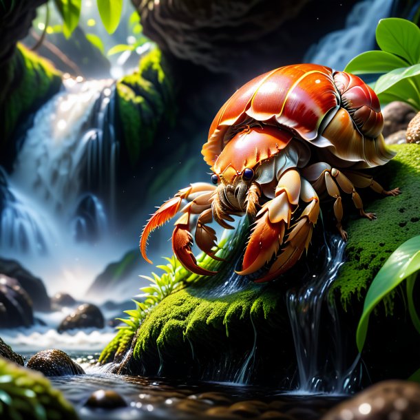 Pic of a sleeping of a hermit crab in the waterfall