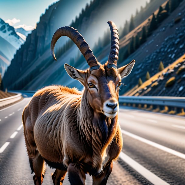 Photo of a ibex in a coat on the highway