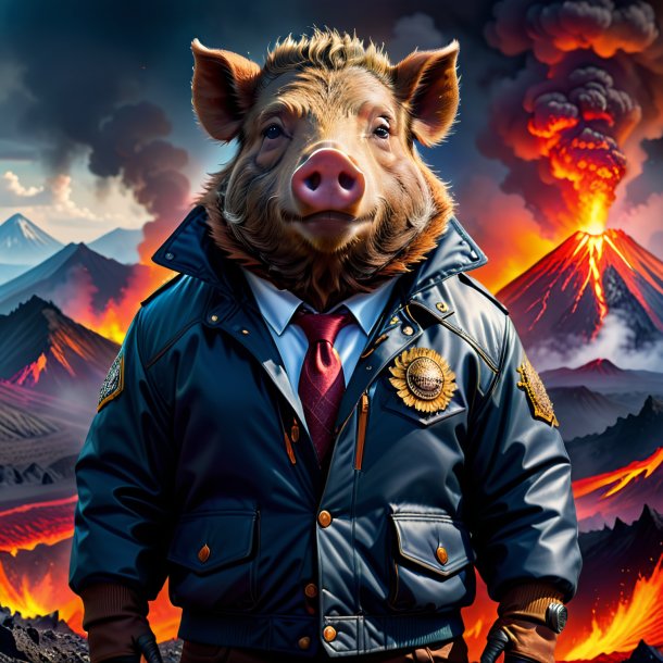 Image of a boar in a jacket in the volcano