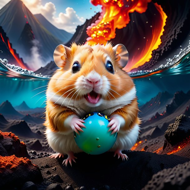 Photo of a swimming of a hamster in the volcano