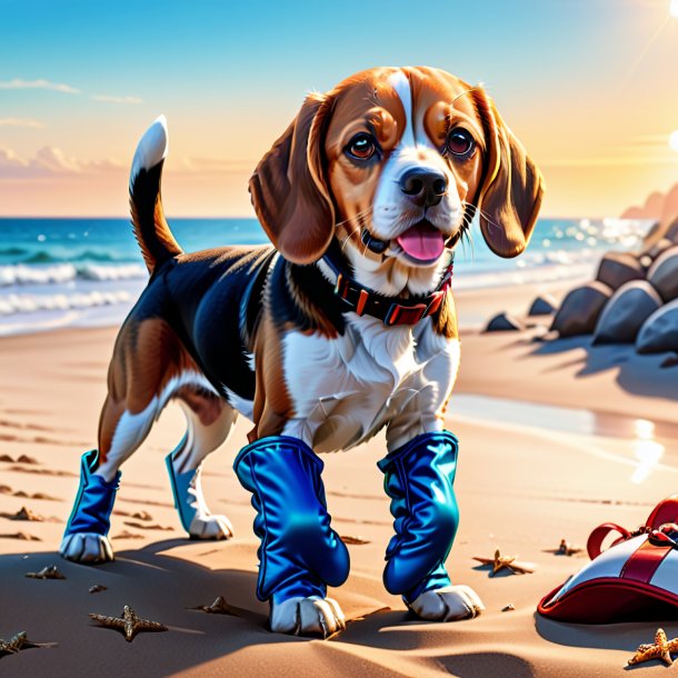 Ilustração de um beagle em uma luvas na praia