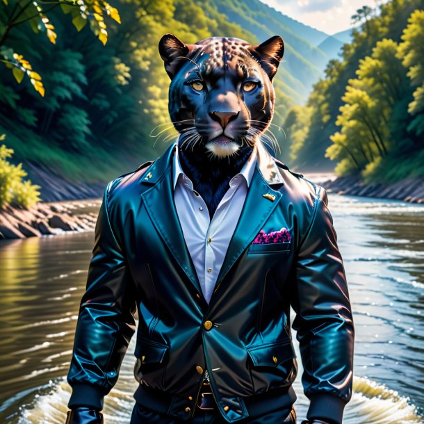 Photo of a panther in a jacket in the river