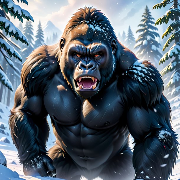 Picture of a angry of a gorilla in the snow