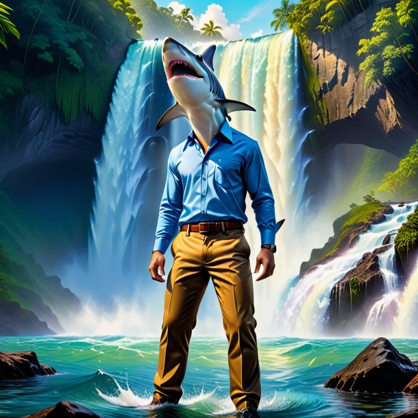 Picture of a hammerhead shark in a trousers in the waterfall