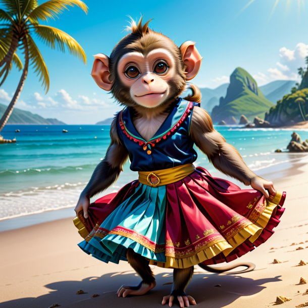 Illustration of a monkey in a skirt on the beach