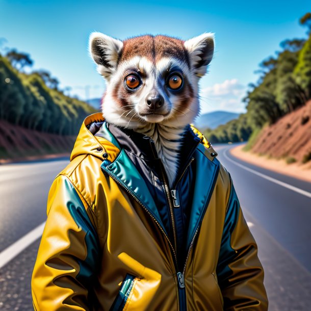 Pic d'un lémur dans une veste sur la route