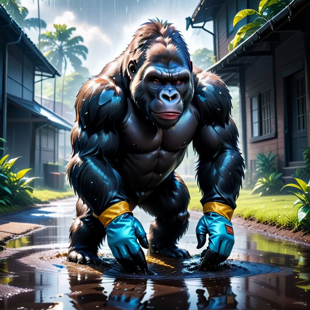 Picture of a gorilla in a gloves in the puddle