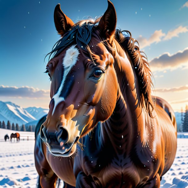 Foto de un llanto de un caballo en la nieve