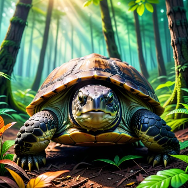 Pic of a turtle in a belt in the forest