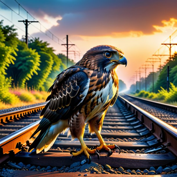 Image of a crying of a hawk on the railway tracks