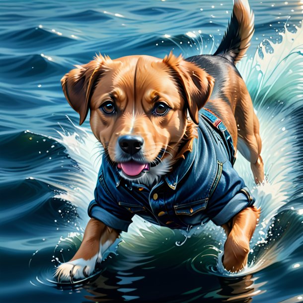 Dibujo de un perro en un vaquero en el agua