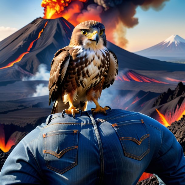 Photo of a hawk in a jeans in the volcano