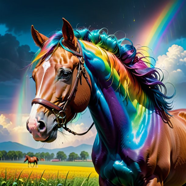 Image of a crying of a horse on the rainbow