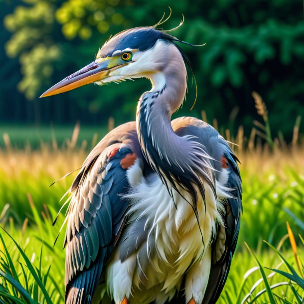 Photo of a angry of a heron in the meadow