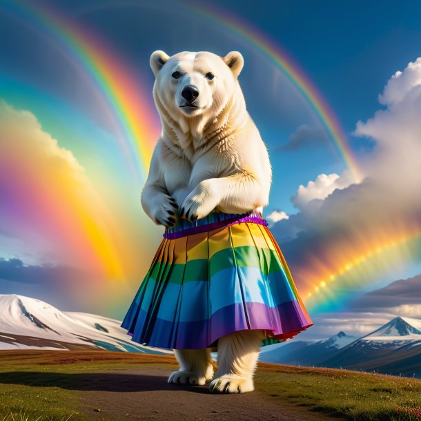 Imagen de un oso polar en una falda sobre el arco iris