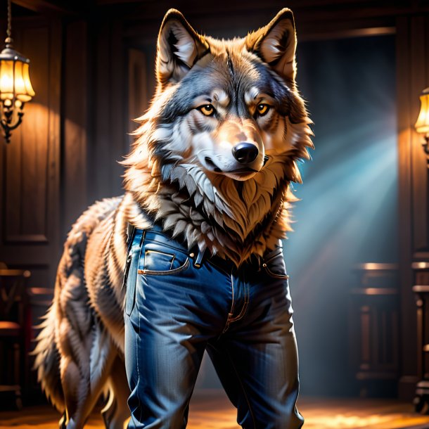 Photo of a wolf in a brown jeans