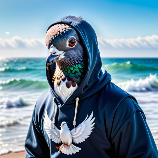 Foto de um pombo em um hoodie no mar