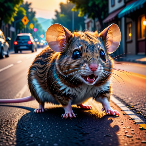 Photo of a threatening of a mouse on the road