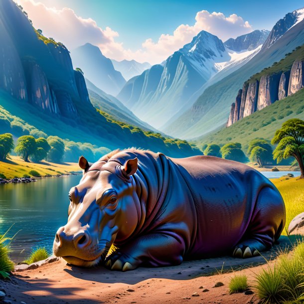 Pic of a resting of a hippopotamus in the mountains