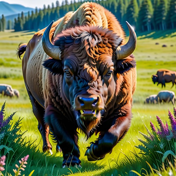 Pic of a angry of a bison in the meadow