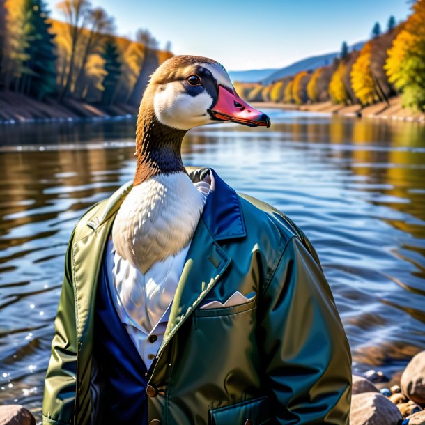 Picture of a goose in a jacket in the river