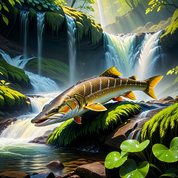 Picture of a sleeping of a pike in the waterfall