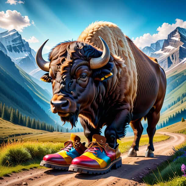 Image of a buffalo in a shoes in the mountains