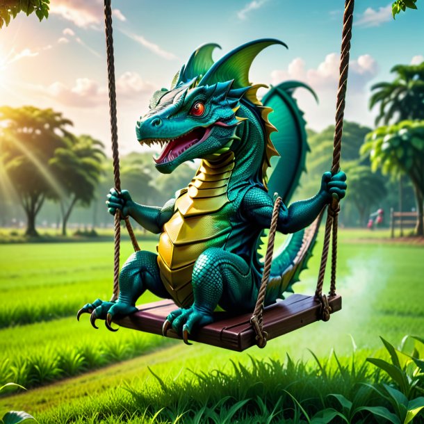 Photo of a swinging on a swing of a basilisk on the field