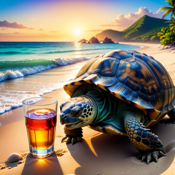 Photo of a drinking of a tortoise on the beach