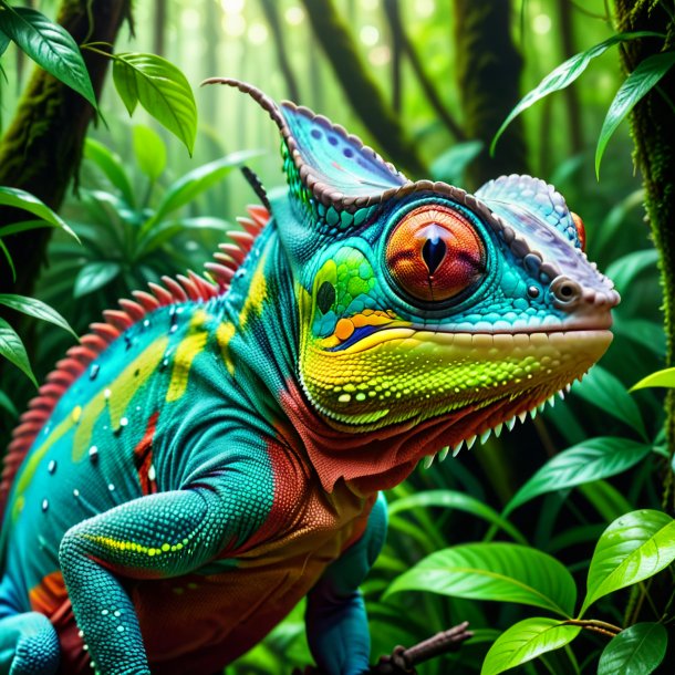 Picture of a crying of a chameleon in the forest