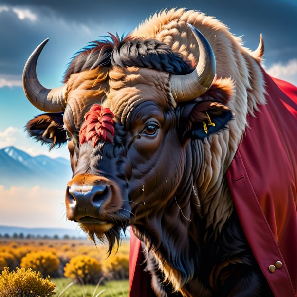 Picture of a buffalo in a red coat